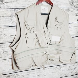 WoodField sz XXL Fishing Vest khaki zips utility lots of Pockets